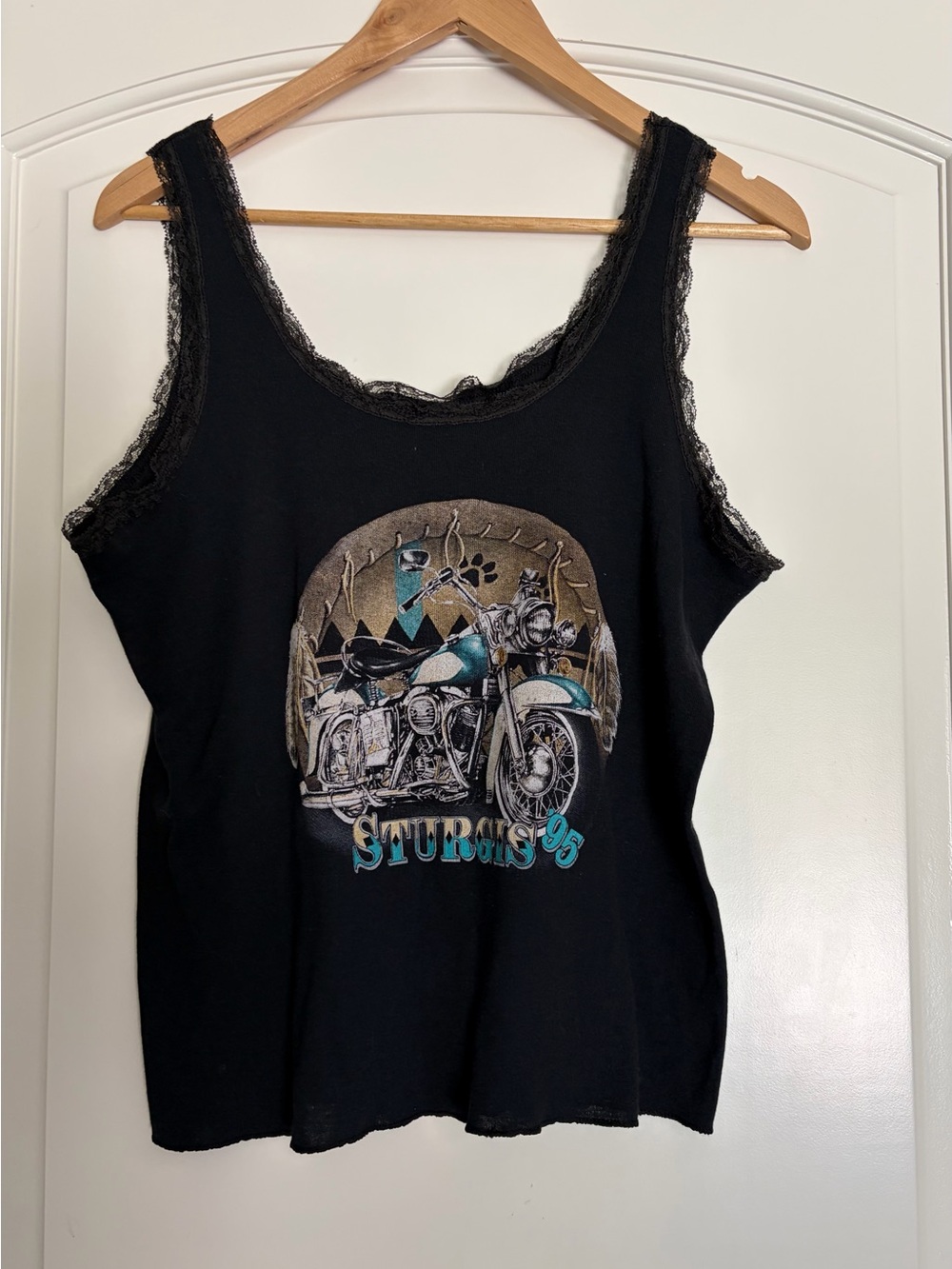 Sturgis Vintage Y2K Black Lace-Trim Motorcycle Graphic Tank Top XL